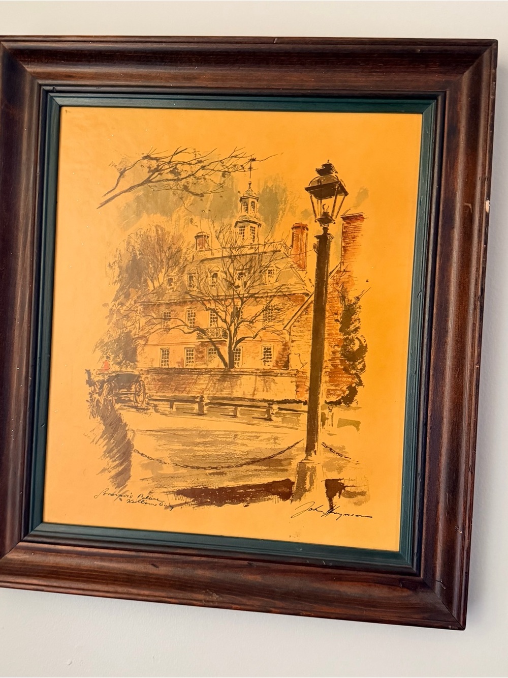 Art Print Williamsburg Colonial Capitol, By JOHN HAYMSON, Framed. 16"×18"